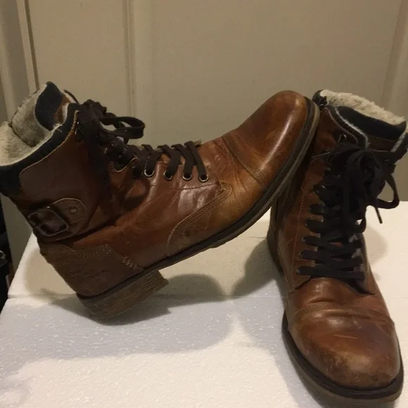 RARE! Steve Madden mens leather suede faux fur lined Osborne combat boots size 8